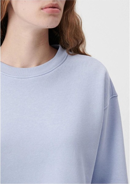Kadın Pamuk Açık Mavi Ultra Diagonel Şardonsuz 3 İplik Bisiklet Yaka Basic Sweatshirt