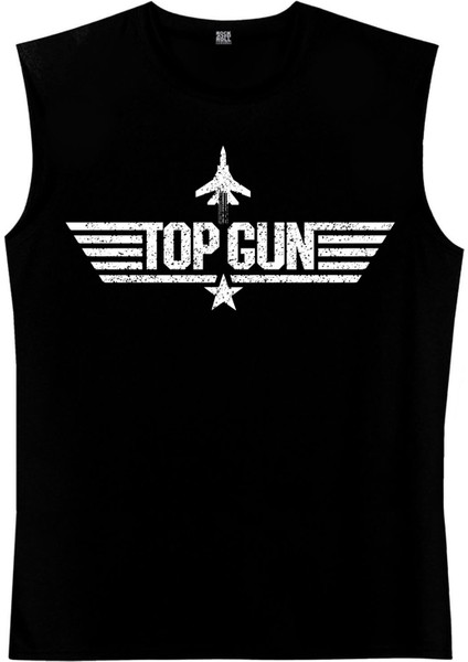 Top Gun Siyah Kesik Kol / Kolsuz Erkek T-Shirt