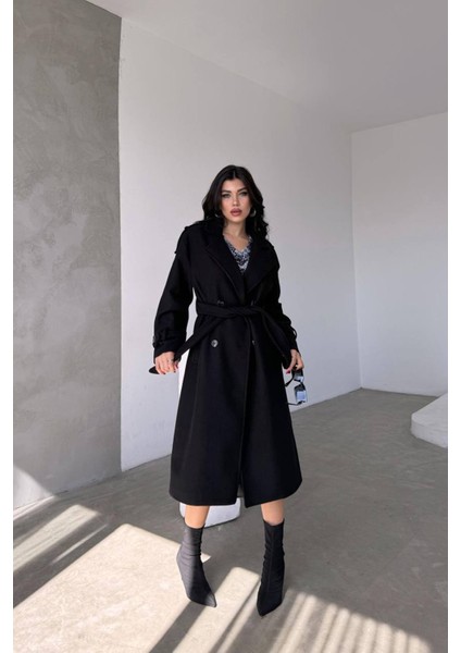 Kadın Siyah Ithal Kumaş Kaşe Kaban NBMYLK26 modelleri