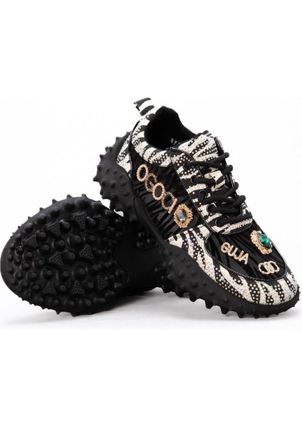 25Y338 Kadın Taşlı Sneaker Ayakkabı Siyah