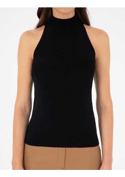 Kadın Siyah Slim Fit Trıko Bluz 50296460-VR046