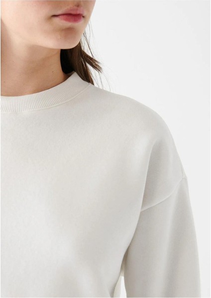 Kadın Pamuk Ekru Ultra Diagonel Şardonsuz 3 İplik Bisiklet Yaka Basic Sweatshirt indirimleri
