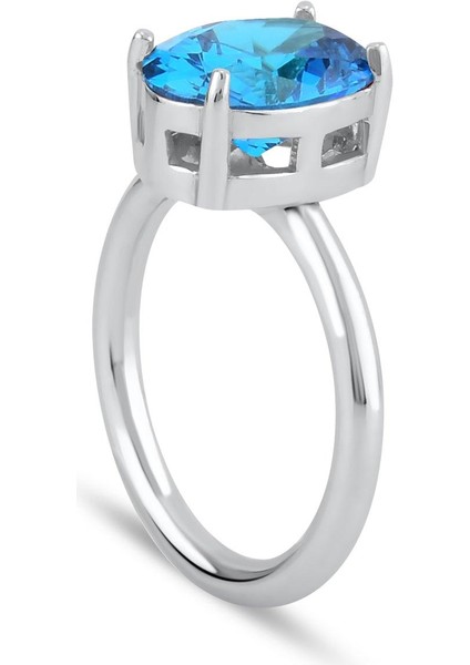 Aquamarine Zirconia Taşlı Oval Kesim Tektaş Yüzük fiyatları