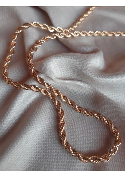 Unisex Rosegold Kalın (3mm) Burgu Çelik Kolye ve Bileklik Set
