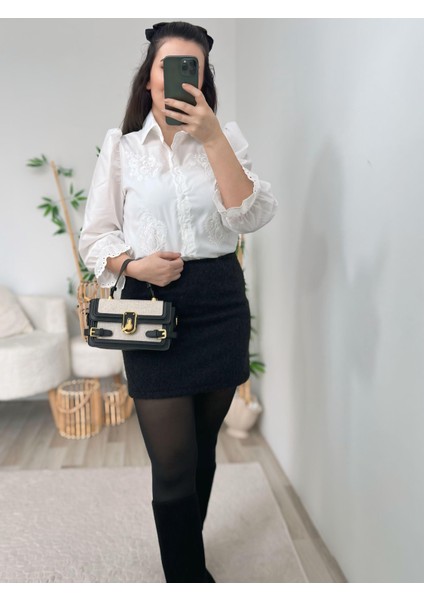 Siyah Kaşe Dokulu Etek