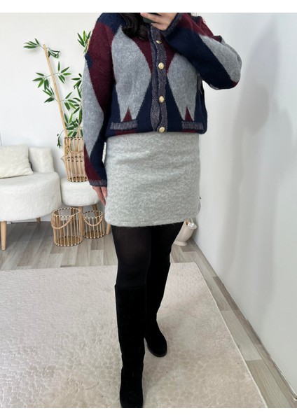 Gri Kaşe Dokulu Etek indirimleri