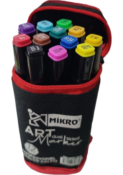 Mikro Çantalı 12 Parça Çift Uçlu Grafiti Kalem Renkli Keçeli Kalem Eskiz, Illüstrasyon Boya Kalemi modelleri