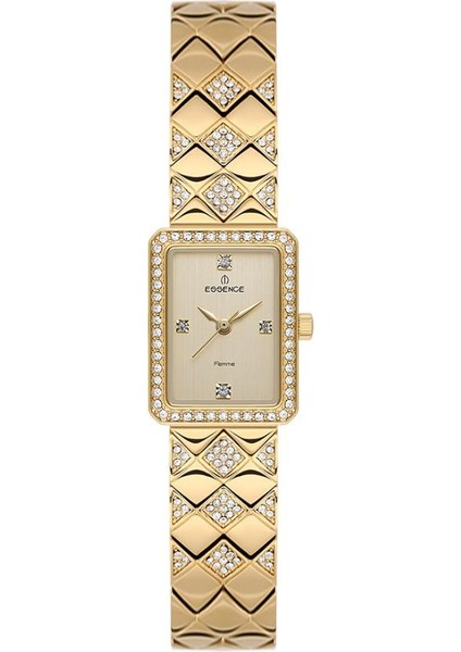 D1214.110 Taşlı Tasarım Metal Kordon Dikdörtgen Kadran 3 Atm Suya Dayanıklı Altın Renk Kadın Kol Saati