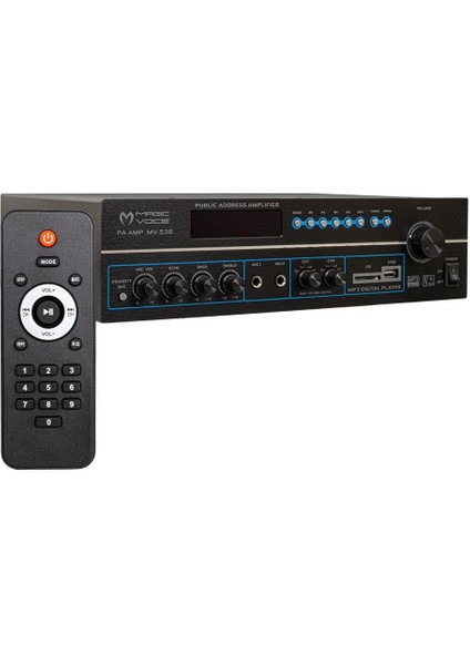 MV-530 120 WATT USB/SD/UK BLUETOOH 2 MİK GİRİŞLİ 2 BÖLGELİ HAT TRAFOLU ANFİ