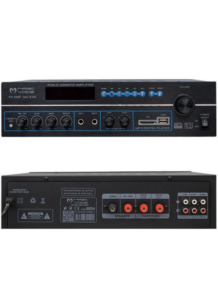 MV-530 120 WATT USB/SD/UK BLUETOOH 2 MİK GİRİŞLİ 2 BÖLGELİ HAT TRAFOLU ANFİ