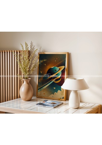 Roket ve Gezegen Temalı 3'lü Ahşap Çerçeveli Tablo Seti 21 x 30