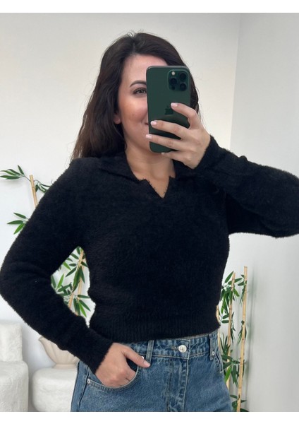 Siyah Yumuşak Dokulu Kazak