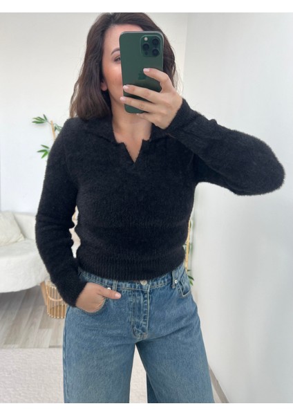 Siyah Yumuşak Dokulu Kazak fırsatları