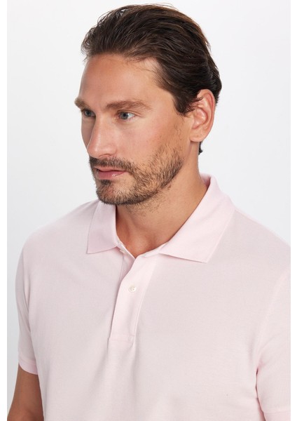 Erkek Slim Fit Dar Kesim Pamuk Pembe Polo Yaka Tişört fiyatları