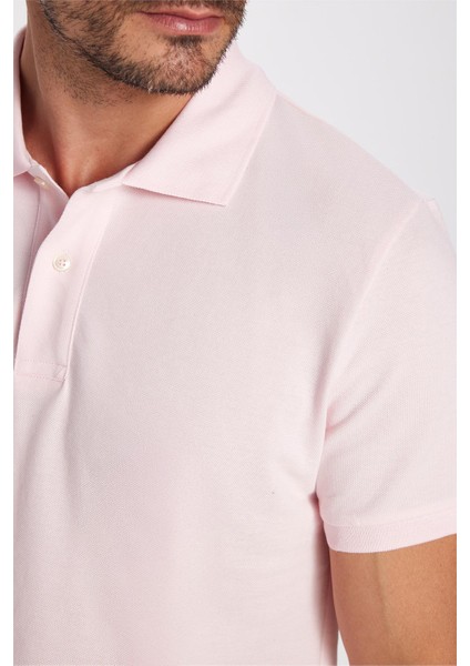 Erkek Slim Fit Dar Kesim Pamuk Pembe Polo Yaka Tişört modelleri