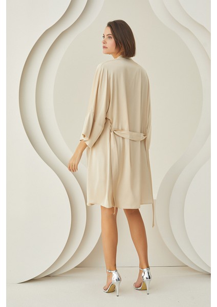 Taş Rengi Silky Kısa Kuşaklı Tek Sabahlık fırsatları