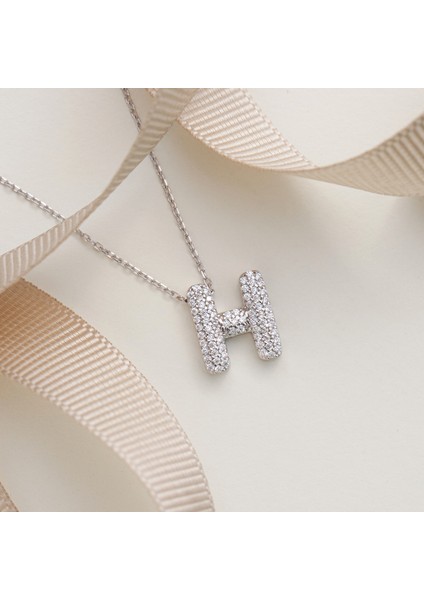 925 Ayar Radyum Kaplama Harfli Gümüş Kolye--H Harfi