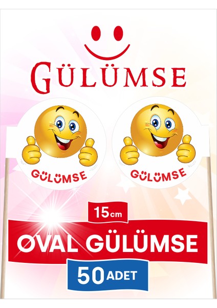 Oval Bayrak Içi Gülümse Yazısı Ile Emoji Baskılı Bayrak Kürdan