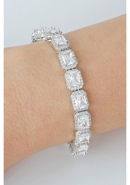 Kadın Çelik Taş Detay Bileklik Gümüş Renk