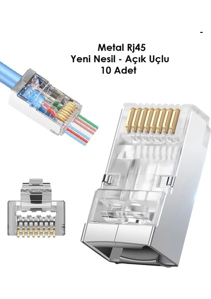 Yeni Nesil (Açık Uçlu, Delikli) Metal RJ45 Soket Ez Plug Cat6 Jack (10 Adet)