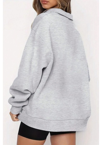 Kadın Grimenaj Mama Life Baskılı Oversize Yarım Fermuarlı Sweatshirt indirimleri