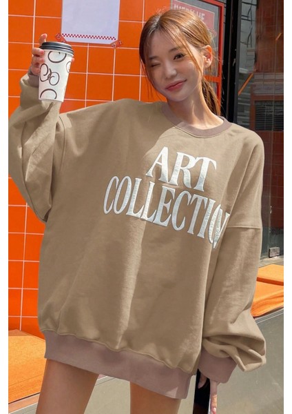 Kadın Vizon Art Collection Baskılı Oversize Bisiklet Yaka Sweatshirt modelleri
