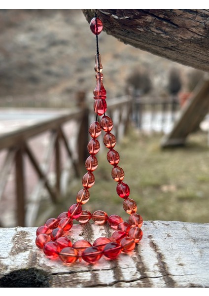 Kehribar Tesbih- Ateş Kehribar- Kehribar- Tesbih-Isin Yazılabilir Özel Ahşap Kutulu