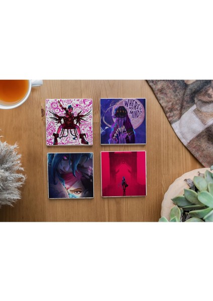 Atölye Arcane Temalı Doğal Taş Bardak Altlığı 4’lü Set (10X10 Cm)