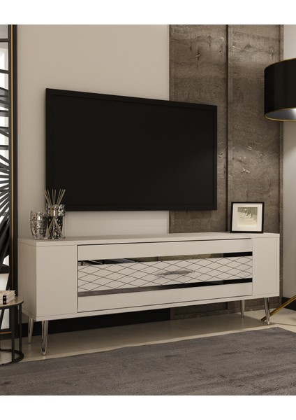 Retrolp2dd Tv Sehpası Beyaz-Gümüş fiyatları