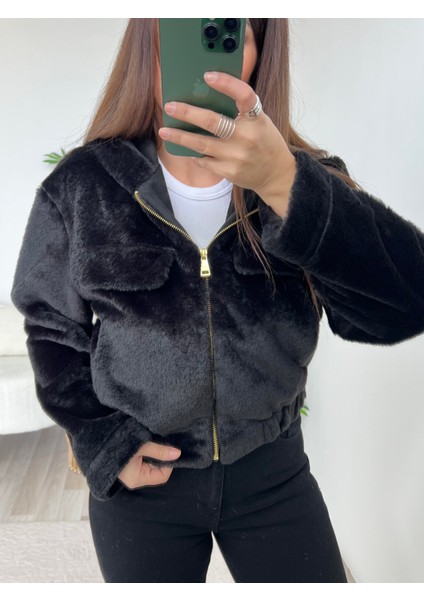 Siyah Peluş Mont