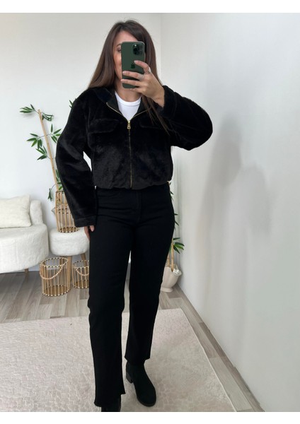 Siyah Peluş Mont modelleri