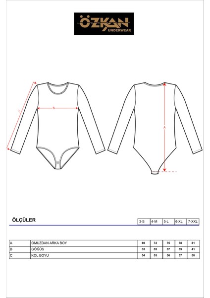 Özkan 0600 3'lü Paket Kadın Pamuklu Likralı Süprem Uzun Kollu Yuvarlak Yaka Kancalı Çıtçıtlı Örme Body