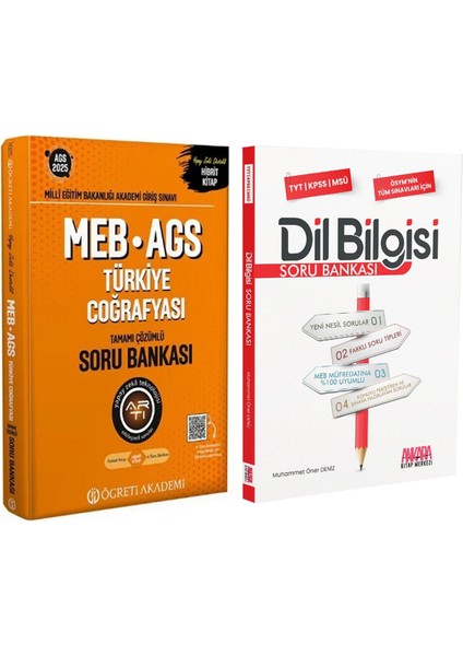 2025 MEB AGS Türkiye Coğrafyası ve AKM Dil Bilgisi Soru Bankası Seti 2 Kitap