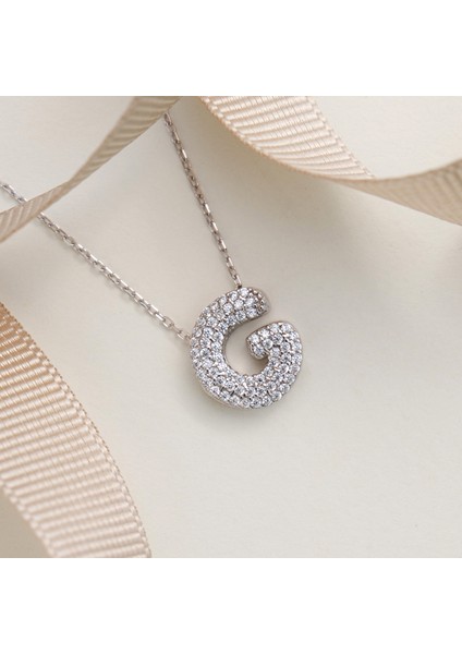 925 Ayar Radyum Kaplama Harfli Gümüş Kolye --G Harfi