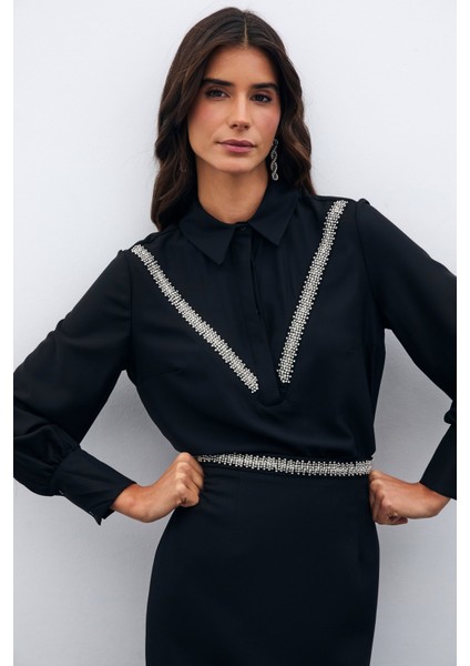 Şerit Aksesuarlı Bluz - Siyah modelleri