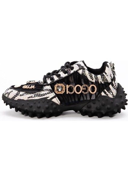 25Y338 Kadın Taşlı Sneaker Ayakkabı Siyah