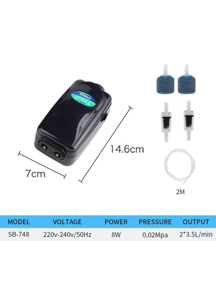SB-748 Plus Parça Stili Sobo Sb Dört Stoma Havalandırma Pompası Ayarlanabilir Balık Tankı Oksijenasyon Pompası (Yurt Dışından)