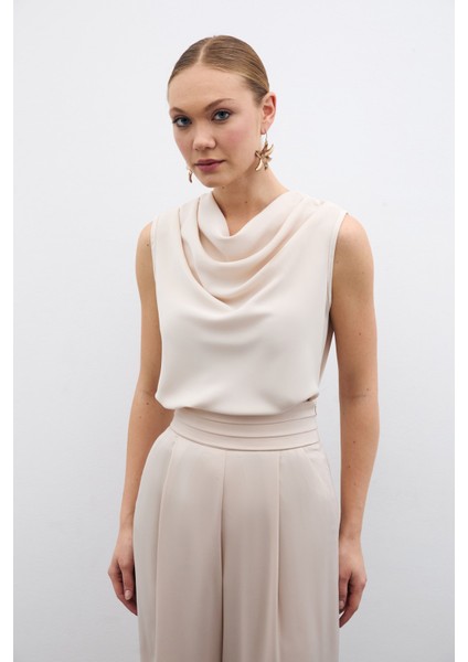 Degaje Yaka Şifon Bluz - Bej fırsatları