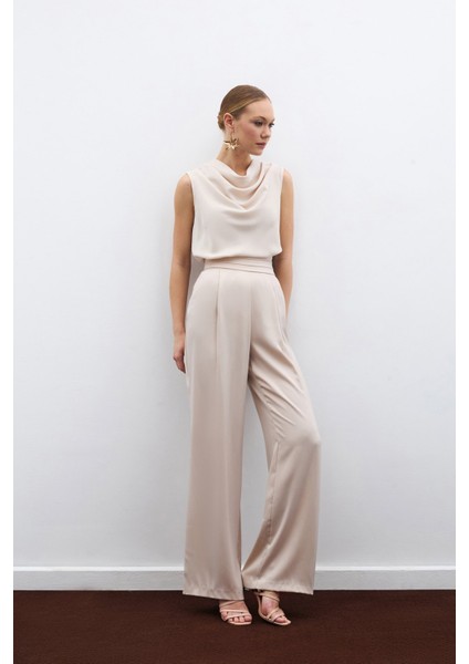 Degaje Yaka Şifon Bluz - Bej indirimleri