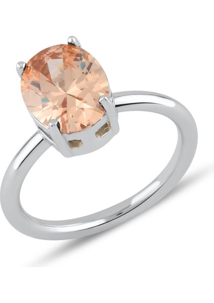 Champagne Zirconia Taşlı Oval Kesim Tektaş Yüzük