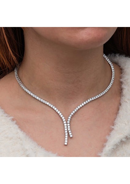 Gümüş İki Sıralı Su Yolu Kadın Kolye fırsatları