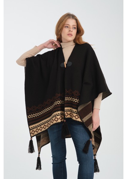 Vega Moda Etnik Desenli Panço, Balıkçı Dikişli Düğme Detaylı Panço, Dış Giyim Panço, Triko Örğü Şık Panço fırsatları