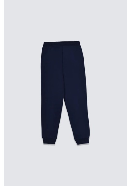 2 Iplik Şardonlu Düz Renk Beli Bağcıklı Cepli erkek ve kız çocuk için Unisex Eşofman Altı (Lacivert)