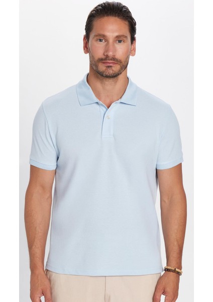 Erkek Slim Fit Dar Kesim Pamuk Mavi Polo Yaka Tişört fırsatları