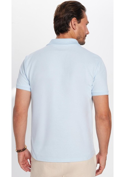 Erkek Slim Fit Dar Kesim Pamuk Mavi Polo Yaka Tişört indirimleri