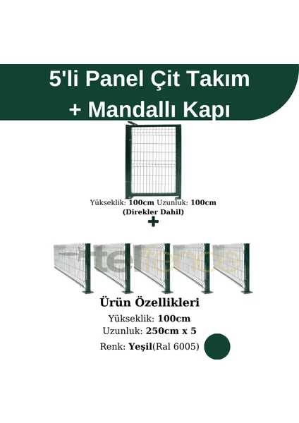 5 'li Panel Çit Takım Yeşil (12.5 Mt) + Panel Çit Kapı Avantaj Paketi