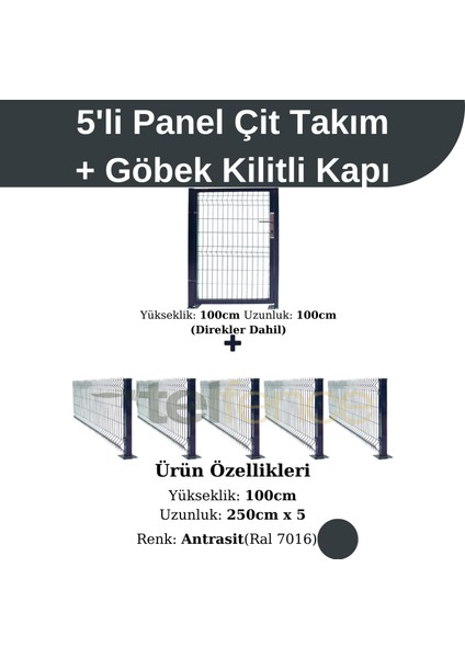 5 ‘li Panel Çit Takım Antrasit (12.5 Mt) + Panel Çit Göbek Kilitli Kapı Avantaj Paketi