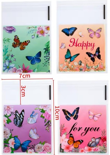 Bantlı Şeffaf Desenli Poşet Opp 10X10 cm 95 Adet modelleri