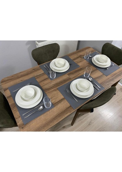 Amerikan Servis 48X30 cm 4 Adet Açık Gri Nokta Desenli Suni Deri