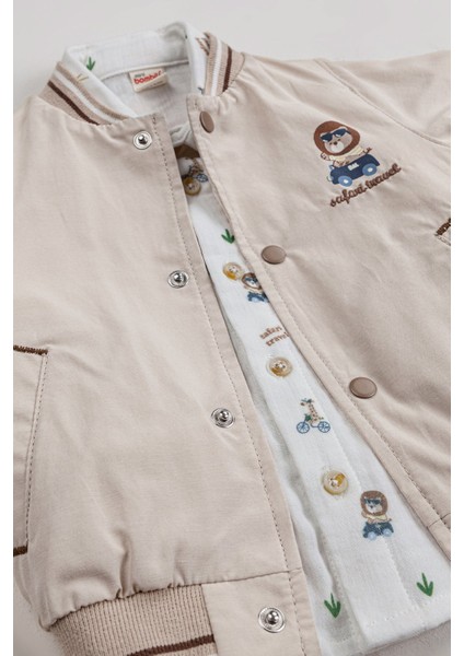 Kolej Ceketli Nakış Detaylı Desenli Gömlek Pantolon Kombin 3'lü Erkek Bebek Takım fırsatları